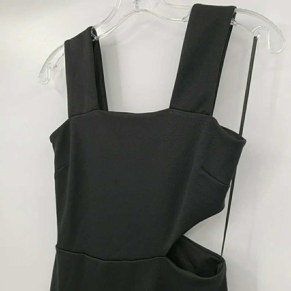 Topshop Wide Strap Cutout Black Midi Dress